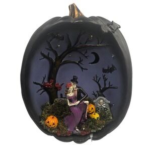 Moonlight Manor LED Lighted Skeleton Couple Pumpkin Shadow Box Halloween Decor